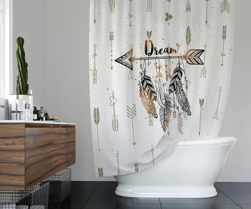Boho Dream Arrows Shower Curtain w/ Bathmat Set Options | Feathers and Arrows | Chic Bathroom Decor - Deja Blue Studios