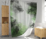 Green and Black Abstract Smoked Ice Shower Curtain - Deja Blue Studios