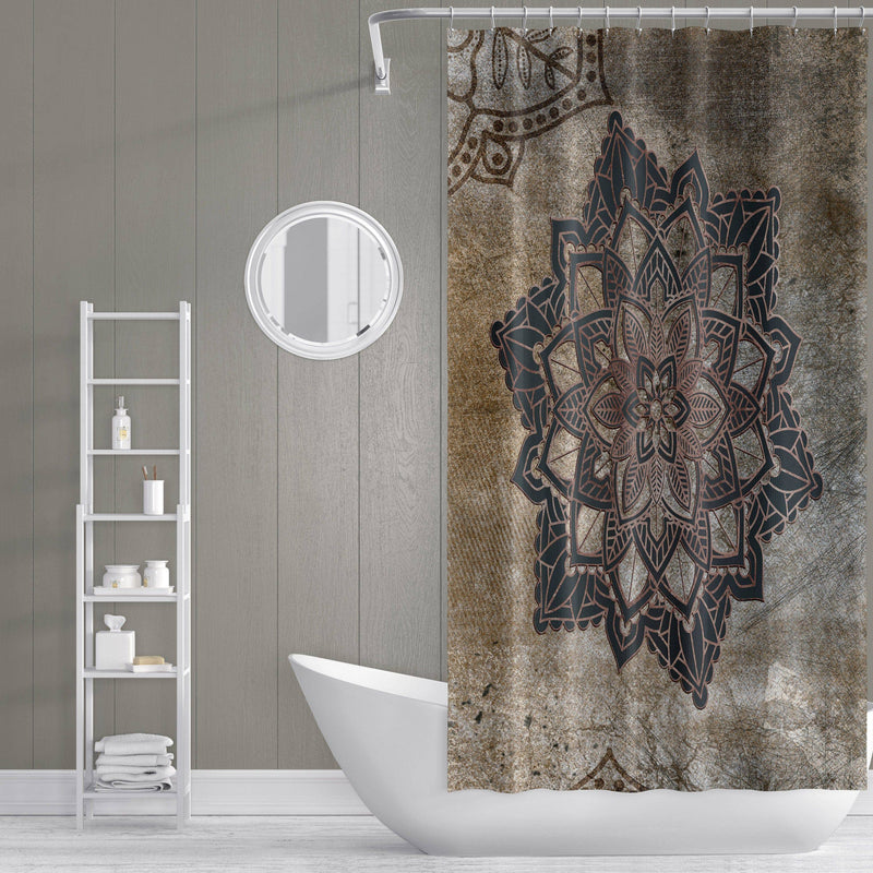 Rustic Grunge Brown Mandala Shower Curtain - Deja Blue Studios