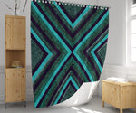 Geometric Green Cross Pattern Shower Curtain - Deja Blue Studios