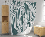 Teal and White Marbled Color Swirl Shower Curtain - Deja Blue Studios