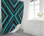 Geometric Green Cross Pattern Shower Curtain - Deja Blue Studios