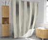 Beige, Steel Blue, and Green Striped Shower Curtain - Deja Blue Studios