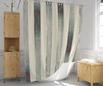Beige, Steel Blue, and Green Striped Shower Curtain - Deja Blue Studios