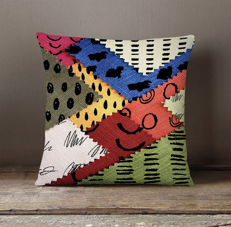 Abstract Fabric Faux Patchwork Print Throw Pillow - Deja Blue Studios