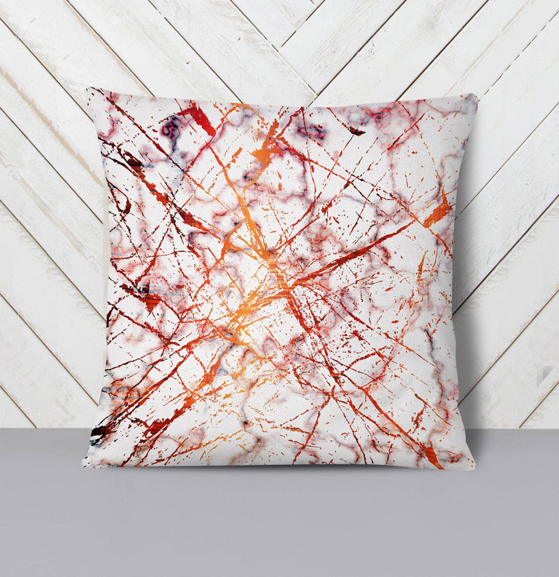 Red and Orange Ink Splatter Marble Throw Pillow - Deja Blue Studios