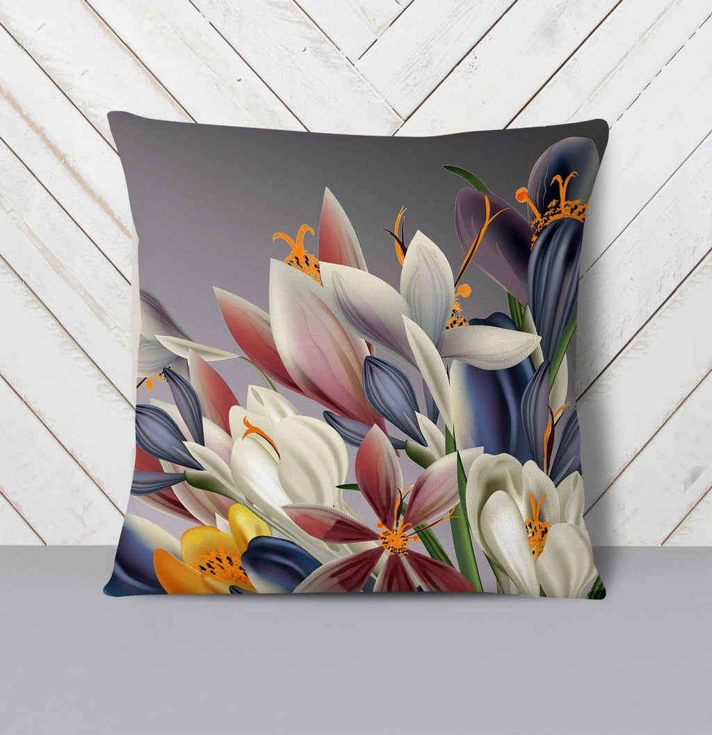 Modern Gray Floral Throw Pillow - Deja Blue Studios