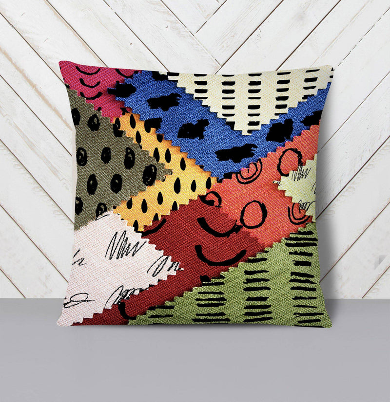 Abstract Fabric Faux Patchwork Print Throw Pillow - Deja Blue Studios