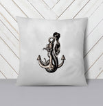 Hand Drawn Mermaid on the Anchor Throw Pillow - Deja Blue Studios