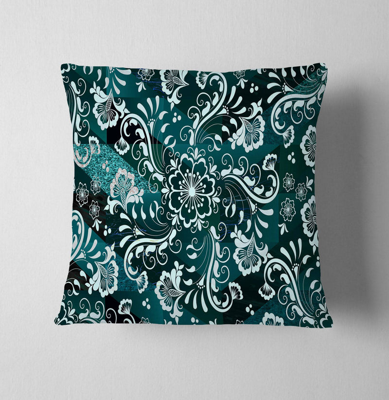 Modern Abstract Green Damask Throw Pillow - Deja Blue Studios