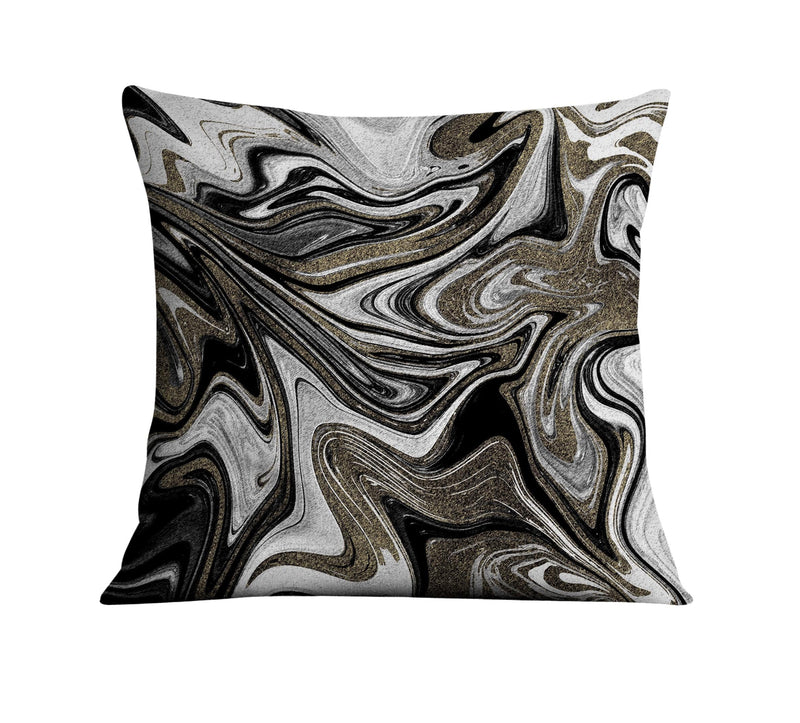 Black, Gray and Gold Color Swirl Throw Pillow | The White Tiger - Deja Blue Studios