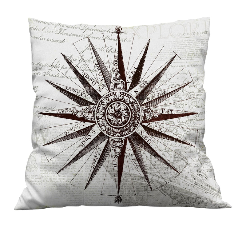 Vintage White Nautical Compass Star Throw Pillow - Deja Blue Studios