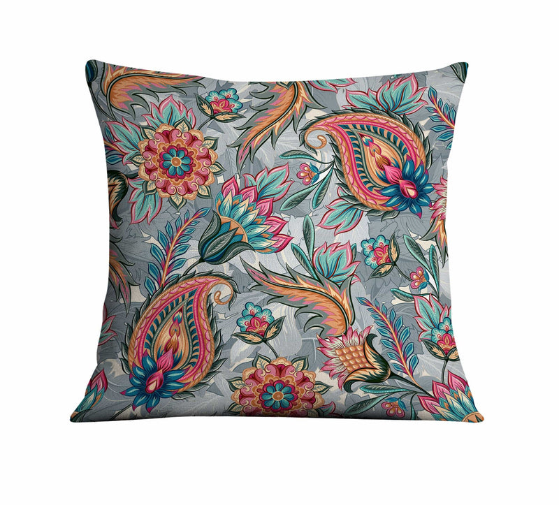 Gray Paisley Floral Design Throw Pillow - Deja Blue Studios