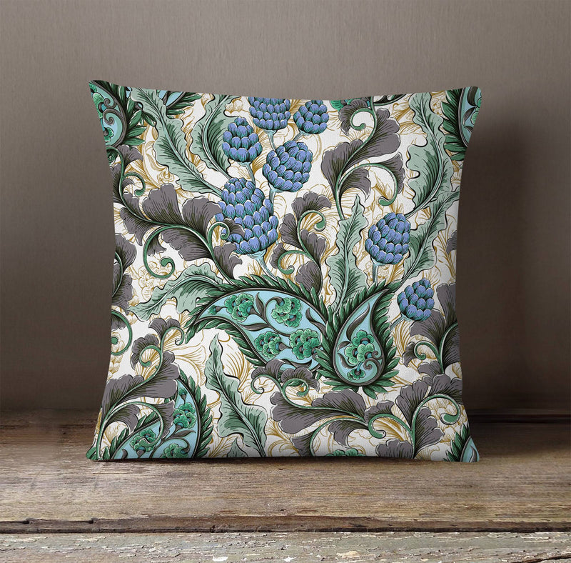 Green and Blue Paisley Throw Pillows | Square and Rectangle Pillows - Deja Blue Studios