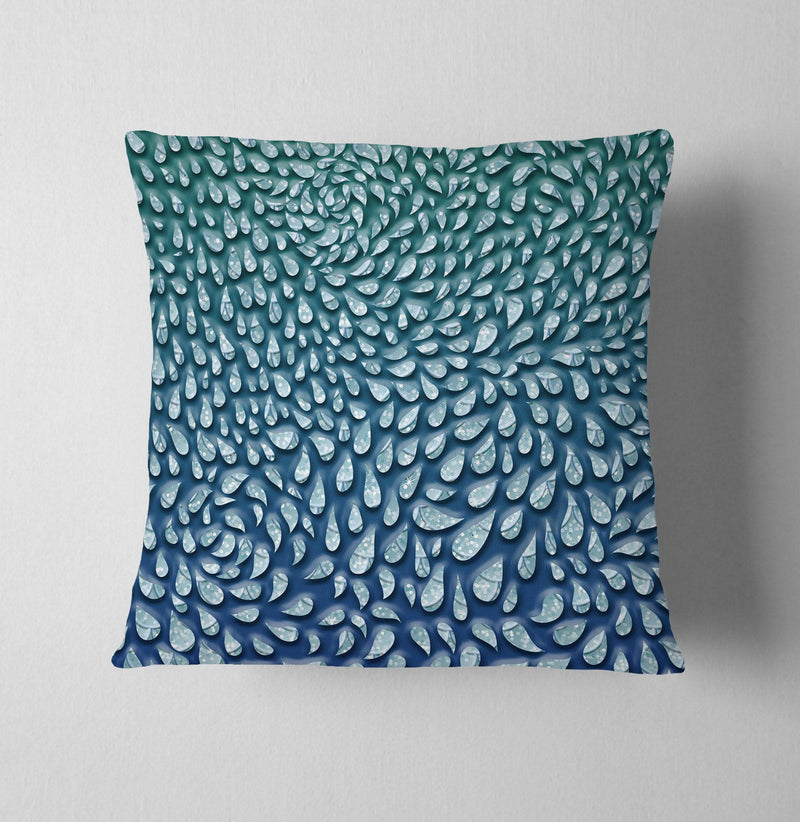 Aqua 3D Raindrop Throw Pillow | Colorful Aesthetic Print - Deja Blue Studios