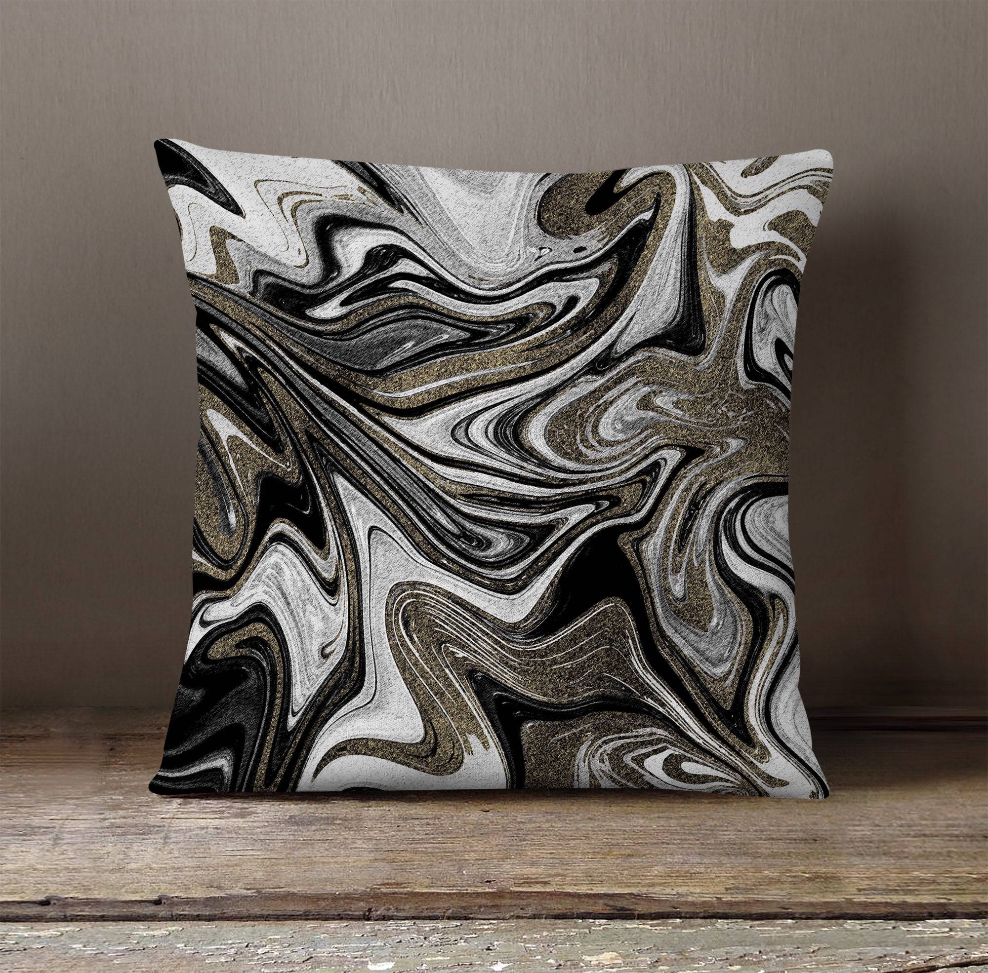 Black Gray and Gold Color Swirl Throw Pillow The White Tiger