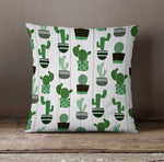 Whimsical Green Cactus on White Wood Throw Pillow - Deja Blue Studios