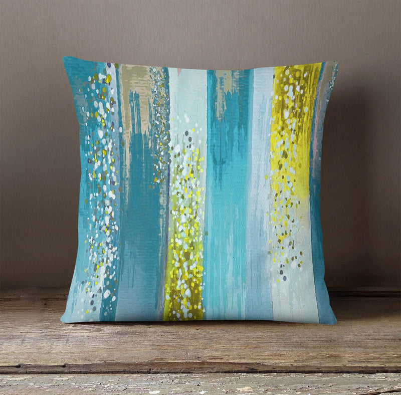 Striped Watercolor Boho Blue and Yellow Throw Pillows - Deja Blue Studios
