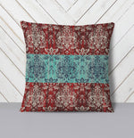 Red and Blue Modern Victorian Damask Throw Pillow - Deja Blue Studios