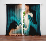 Teal, Black and Tan Swirl Window Curtains - Deja Blue Studios