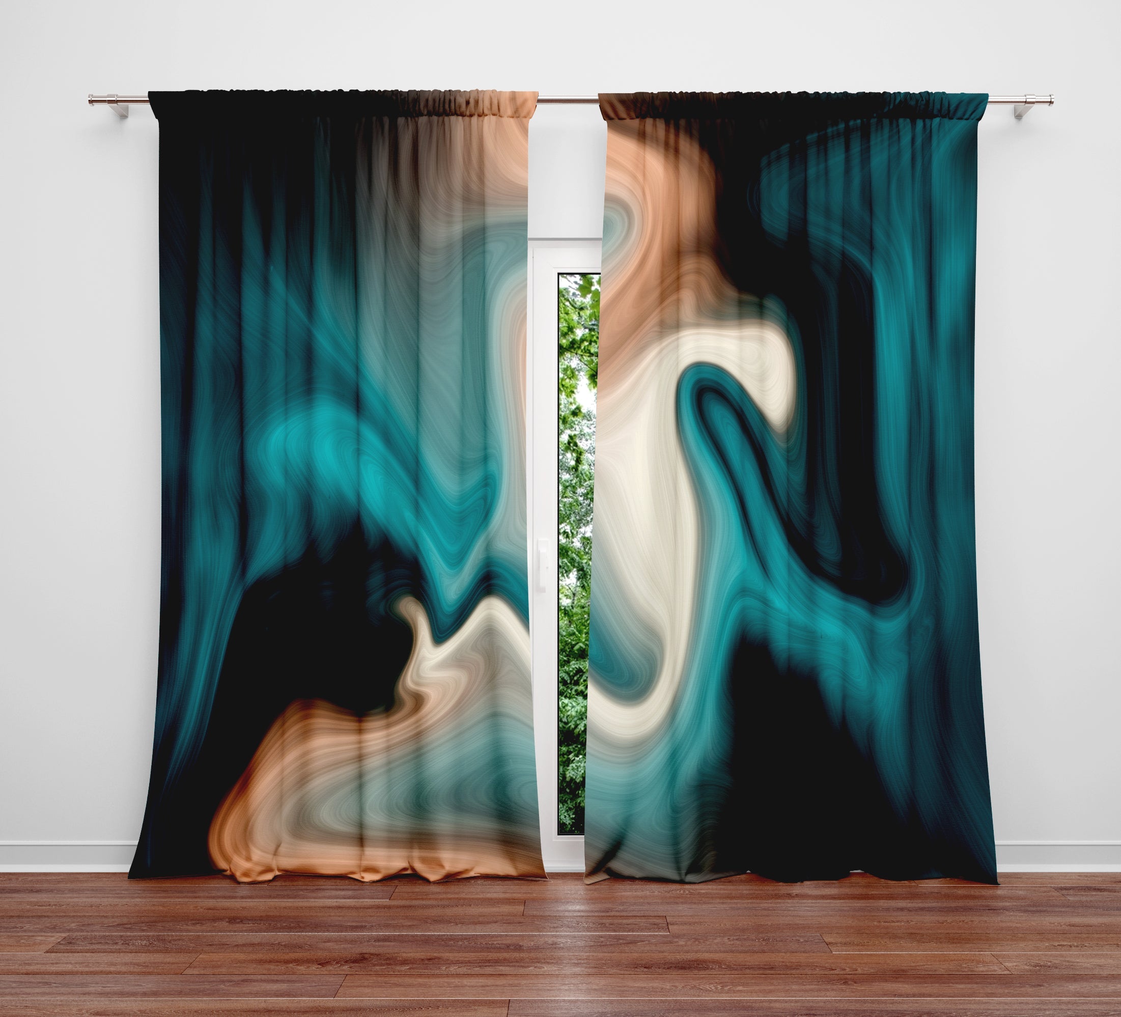 Marble Paint Swirl Trendy Abstract Glitter Teal Turquoise Copper Bronze  Blackout Curtain