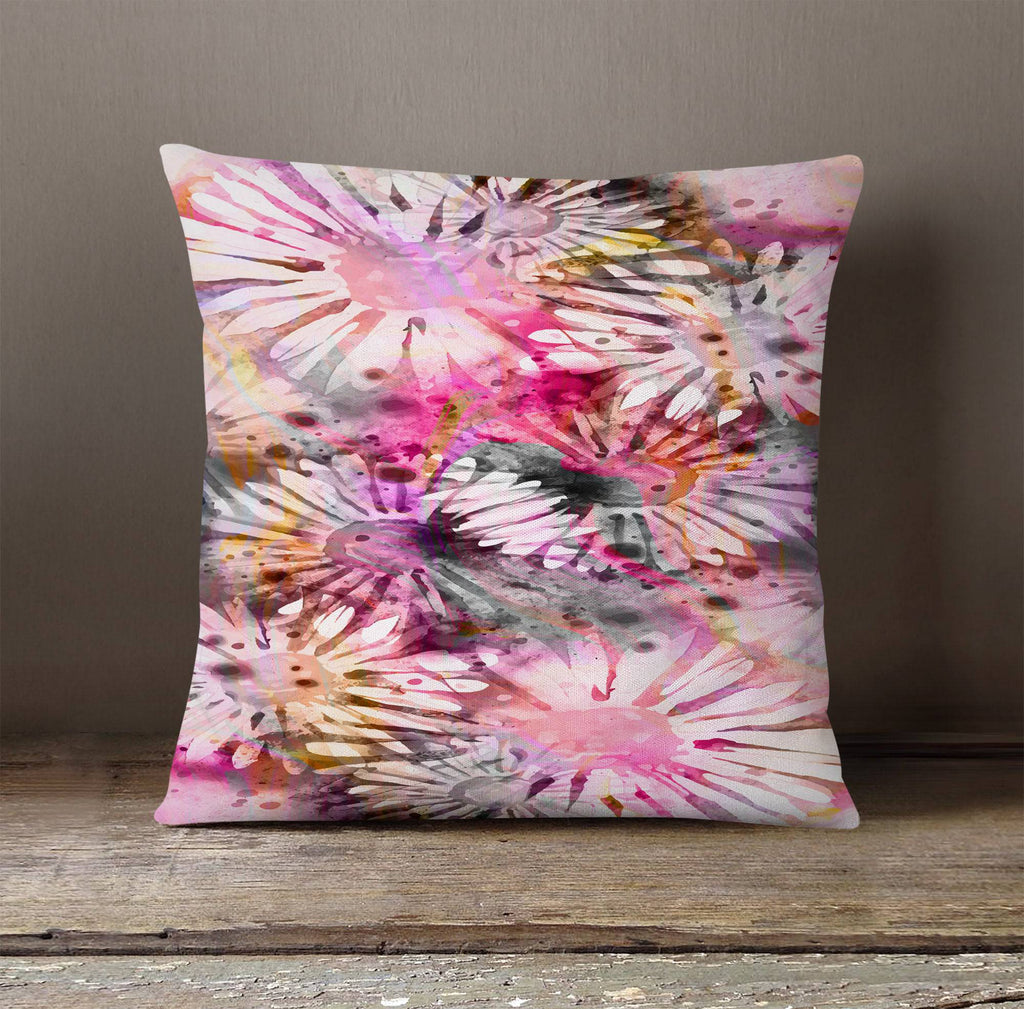 Pink Watercolor Daisies Throw Pillow - Deja Blue Studios
