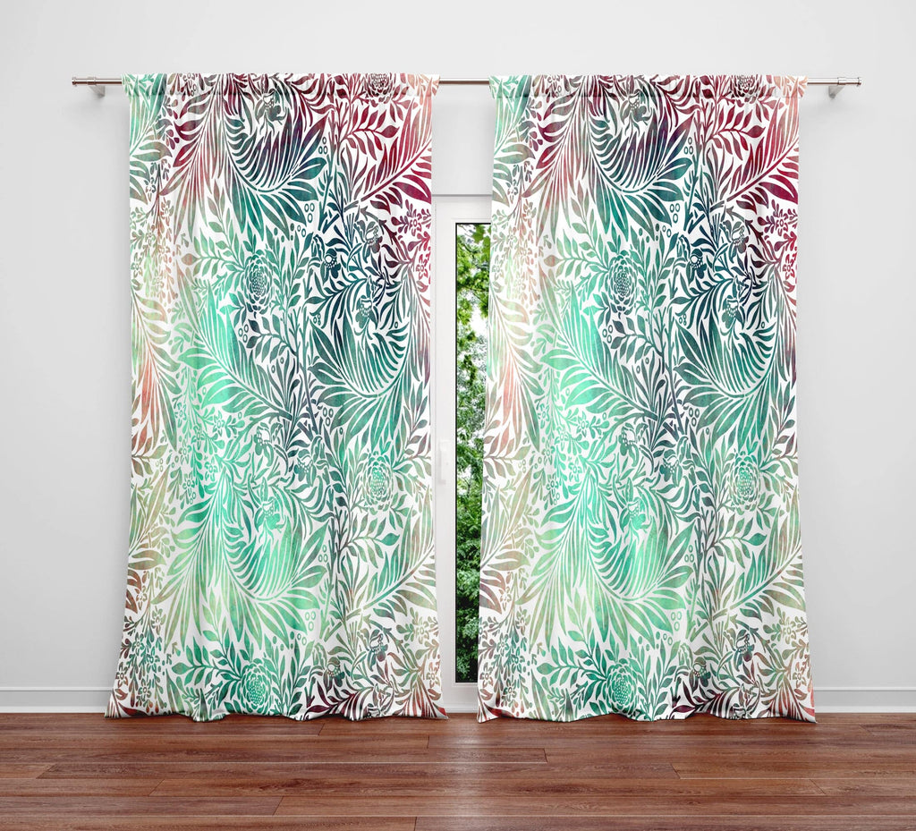 Boho Chic Green Watercolor Window Curtains - Deja Blue Studios