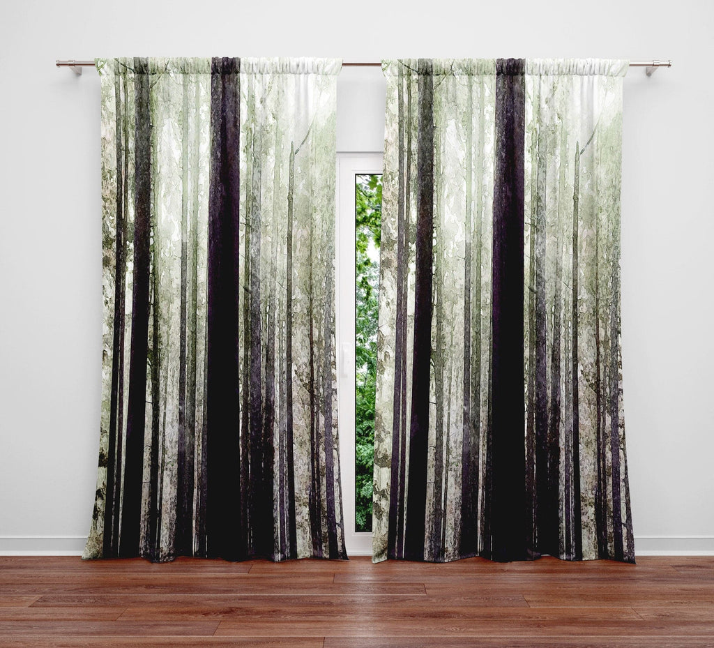Mist Forest Trees Window Curtain Panels - Deja Blue Studios