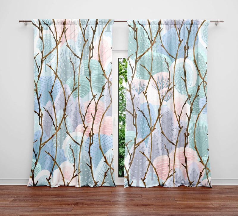 Watercolor Trees and Sticks Window Curtain Panels - Deja Blue Studios