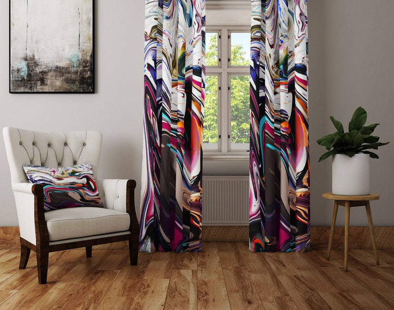 Beautiful Multi-Color Abstract Swirl Window Curtain Panels - Deja Blue Studios