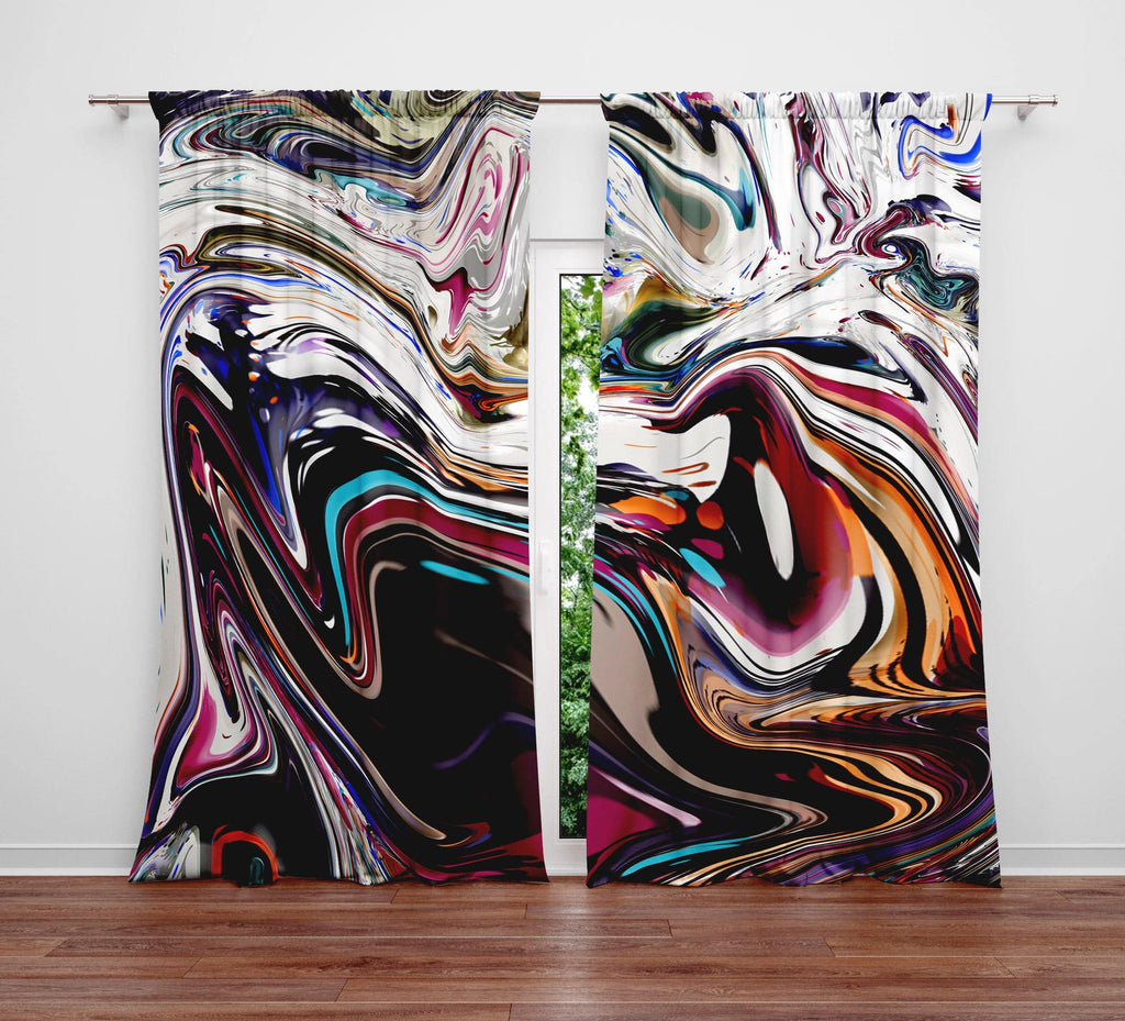 Beautiful Multi-Color Abstract Swirl Window Curtain Panels - Deja Blue Studios