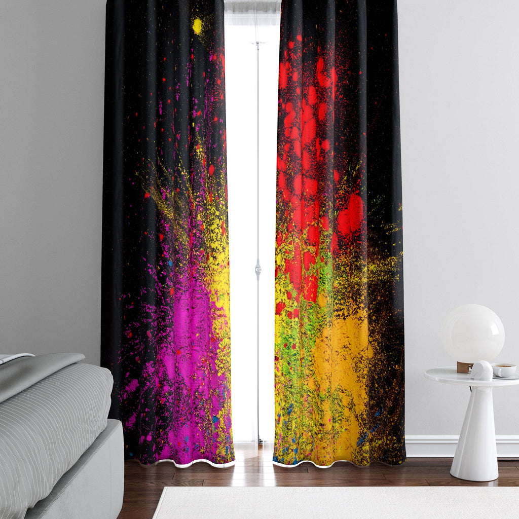 Black Ink Splatter Window Curtains - Deja Blue Studios