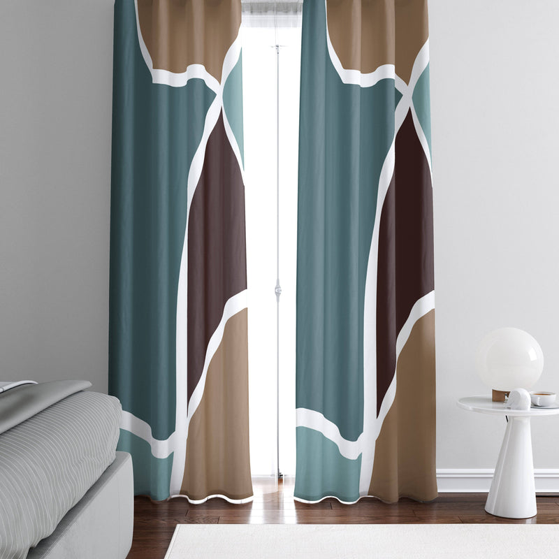 Multi Pattern Blue and Brown Window Curtains - Deja Blue Studios