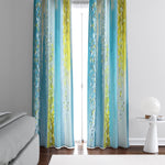 Striped Watercolor Boho Blue and Yellow Window Curtains - Deja Blue Studios