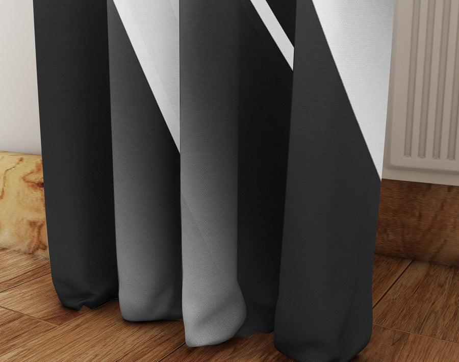 Black and White Modern Wavy Window Curtains - Deja Blue Studios