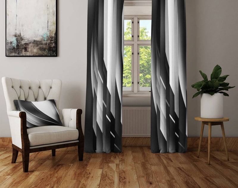 Black and White Modern Wavy Window Curtains - Deja Blue Studios