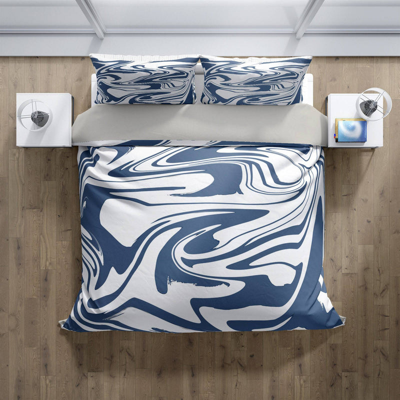 Blue and White Color Swirl Comforter or Duvet Cover - Deja Blue Studios
