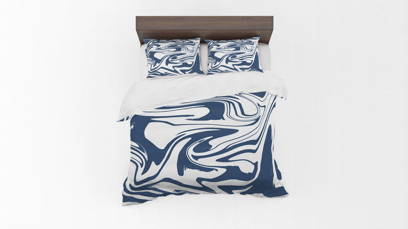 Blue and White Color Swirl Comforter or Duvet Cover - Deja Blue Studios