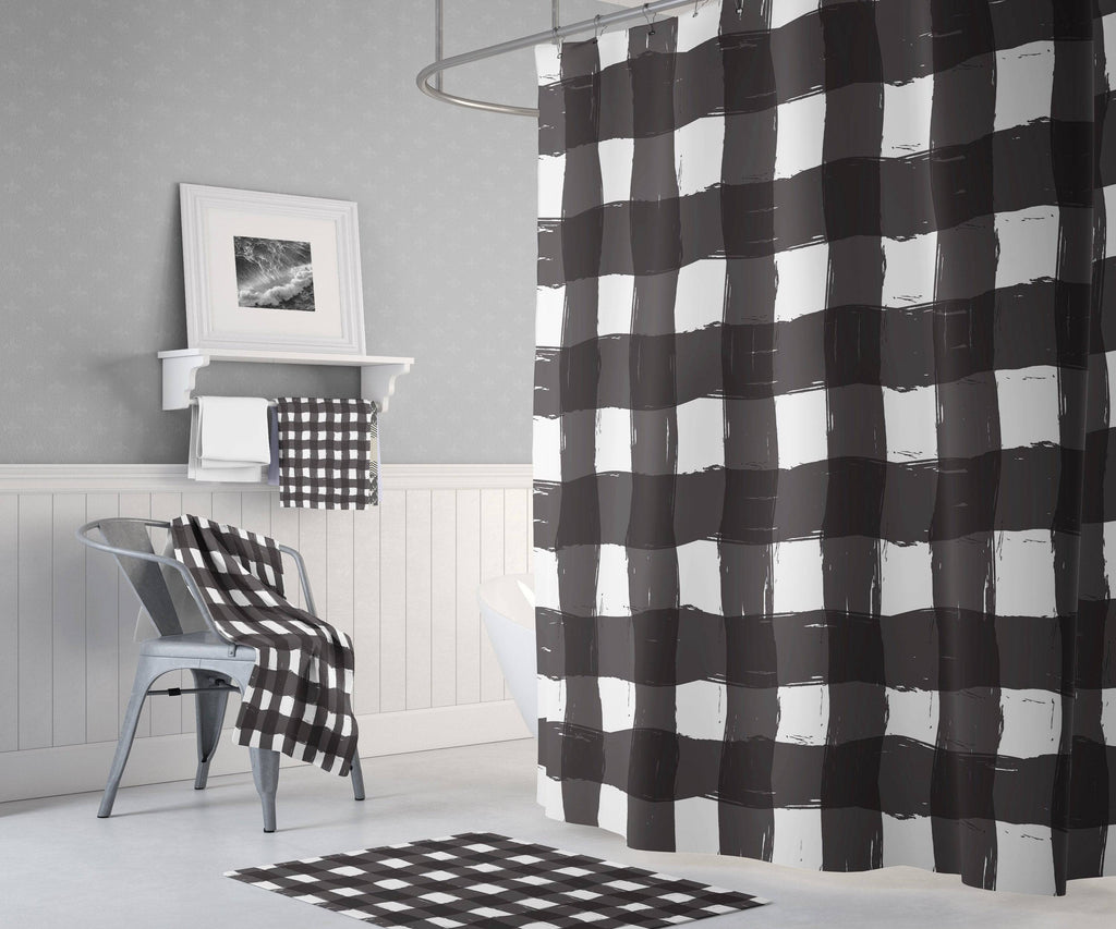 Kelly's Black and White Buffalo Plaid Shower Curtain - Deja Blue Studios