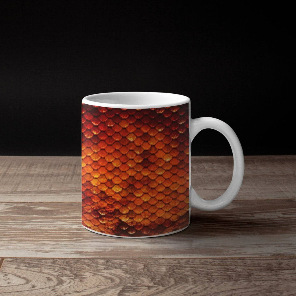Dragon Scale Coffee Mug | 15 Ounce Coffee Cup | Fire Red and Orange Scales - Deja Blue Studios