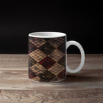 Dragon Scale Diamond Coffee Mug | 15 Ounce Coffee Cup | Rustic Brown, Grunge Mug - Deja Blue Studios