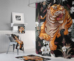 Tiger Shower Curtain | Long and Extra Long Shower Curtain Options | Floral Print Bath Curtain | Animal Bathroom Decor - Deja Blue Studios