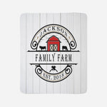 Personalized Farmhouse Chic Throw Blanket | Size and Material Options | White Wood Pattern Print with Custom Farm Logo - Deja Blue Studios