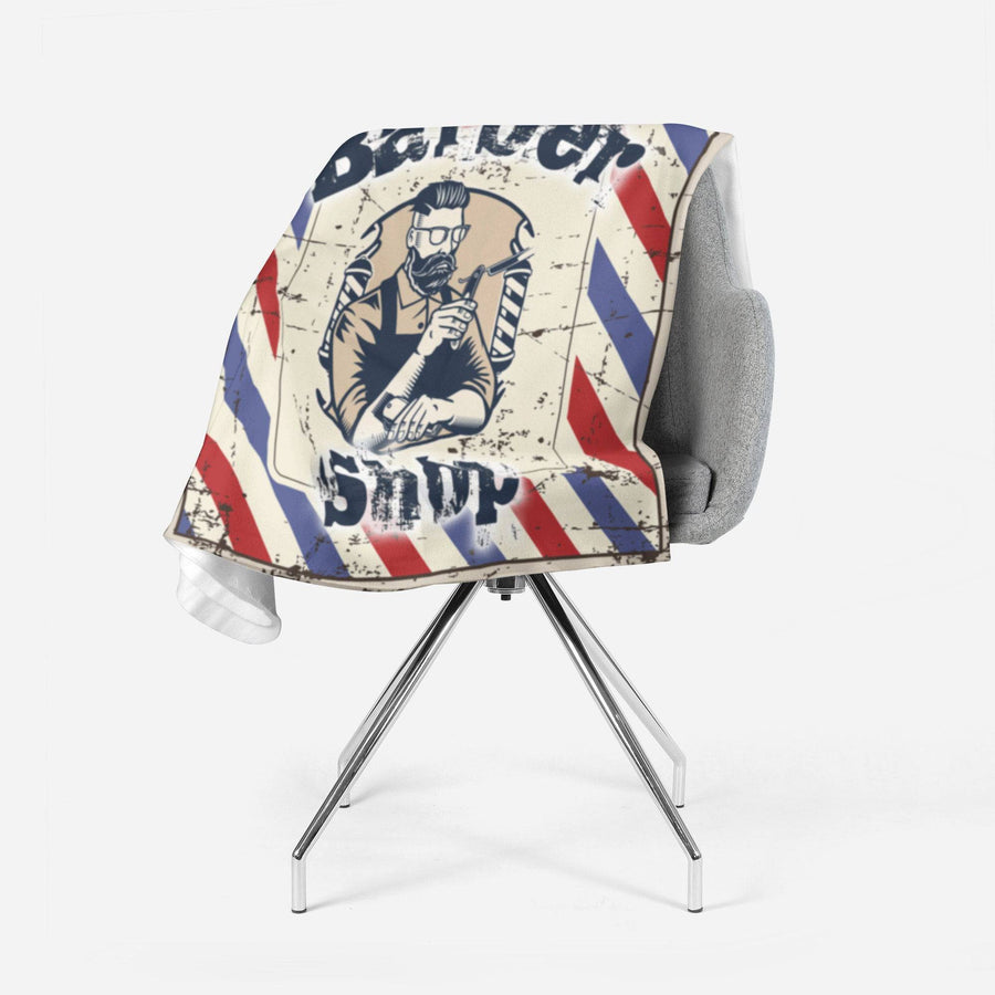 Red and Blue Striped Barber Shop Throw Blanket | Fleece and Minky Material Options | Vintage, Rustic Barber Shop Design - Deja Blue Studios