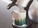 Scenic Nature 15 Ounce Coffee Mug | Digital Art | Pine Forest | Foggy Forest | Green and Cream Coffee Cup - Deja Blue Studios