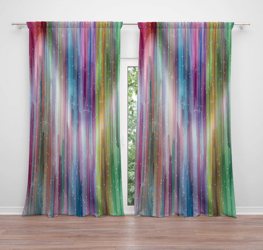 Boho Gypsy Rainbow Window Curtain Panels - Deja Blue Studios