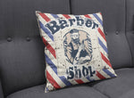 Vintage Hipster Barber Shop Throw Pillows | Square and Rectangle Pillows | Red and Blue Stripe | Grunge Design - Deja Blue Studios