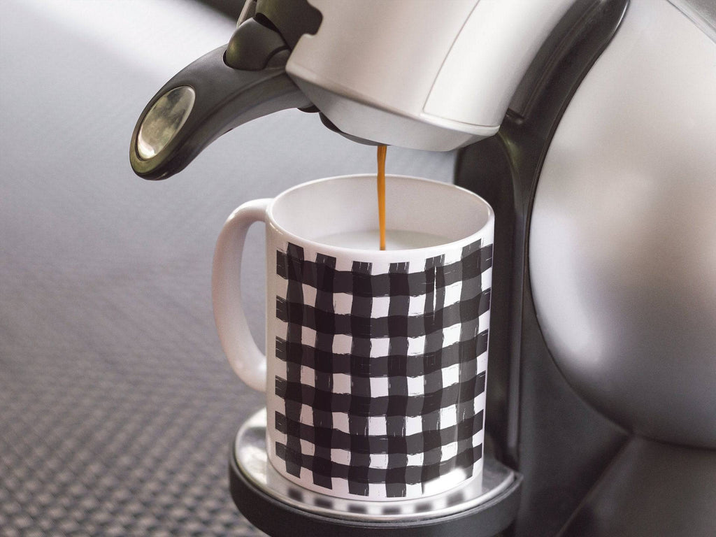 Custom Buffalo Plaid Coffee Mug | 15 Ounce Coffee Cup | Black and White Plaid - Deja Blue Studios