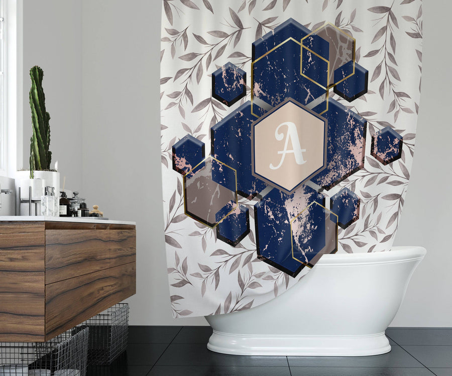 Personalized Farmhouse Monogram Shower Curtain | Custom Name | Letter Initial - Deja Blue Studios