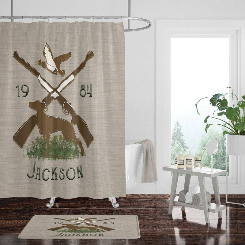 Personalized Rustic Hunting Cabin Shower Curtain | Cottage Shower Curtain | Gift for Hunters | Bird Hunting | Farmhouse Shower Curtain - Deja Blue Studios